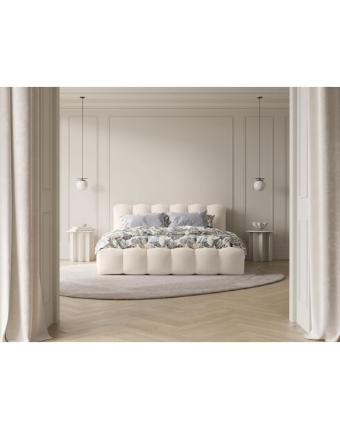 Cama cómoda Cameron de terciopelo beige con cabecero - 226x186x95 cm