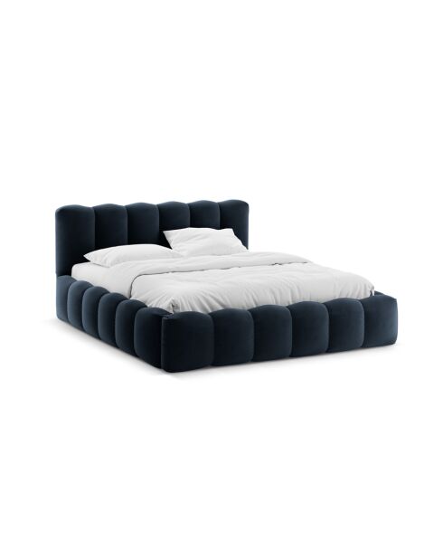 Cama cómoda Cameron de terciopelo con cabecera azul oscuro - 226x186x95 cm