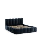 Cama cómoda Cameron de terciopelo con cabecera azul oscuro - 226x186x95 cm