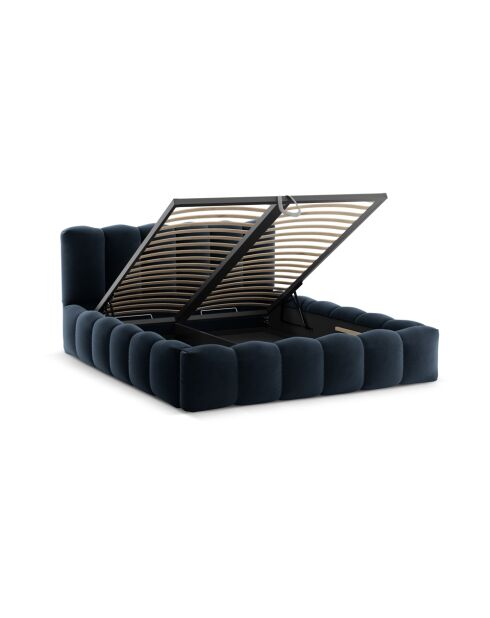 Cama cómoda Cameron de terciopelo con cabecera azul oscuro - 226x186x95 cm