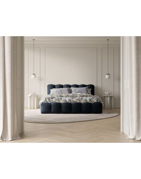 Cama cómoda Cameron de terciopelo con cabecera azul oscuro - 226x186x95 cm