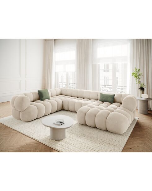 Modulares linkes Panorama-Ecksofa aus hellbeigem Maurice-Samt - 335x245x70 cm
