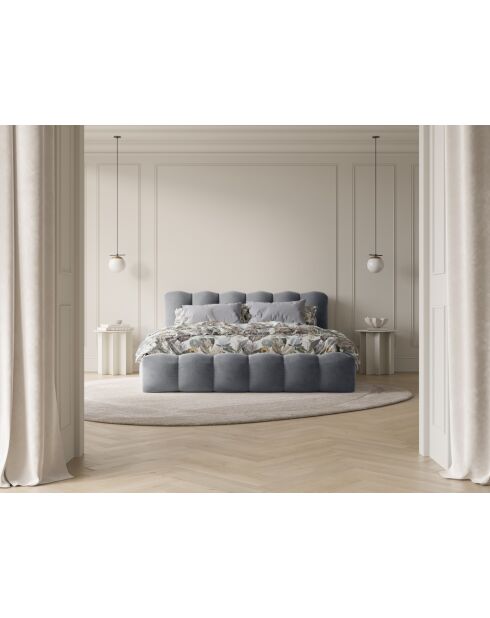 Cama tipo baúl de terciopelo con cabecera Cameron gris - 226x206x95 cm