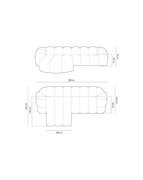 Linkerhoekbank Lyna roze fluweel - 280x182x72 cm