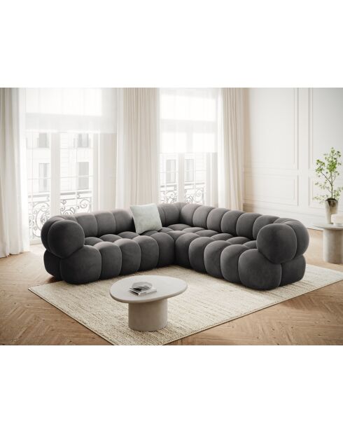 Sofá esquinero modular de terciopelo gris Maurice - 245x245x70 cm