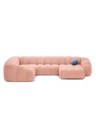 Sofá esquinero panorámico (lado derecho) terciopelo Lyna rosa - 355x225x72 cm