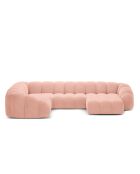 Sofá esquinero panorámico (lado derecho) terciopelo Lyna rosa - 355x225x72 cm