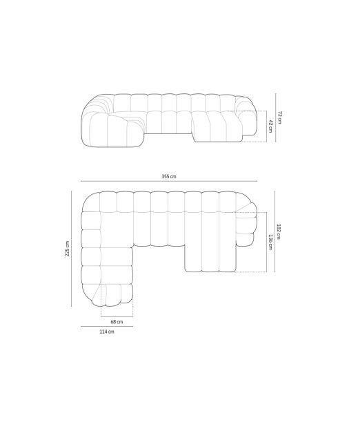 Panoramische hoekbank (rechterzijde) fluweel Lyna roze - 355x225x72 cm