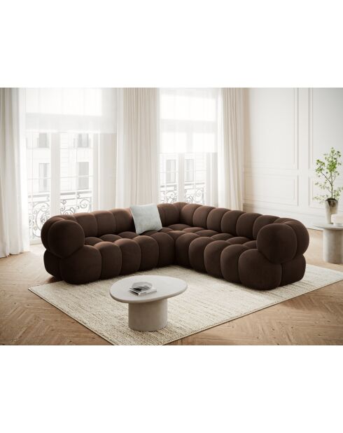 Sofá esquinero modular de terciopelo Maurice chocolate - 245x245x70 cm