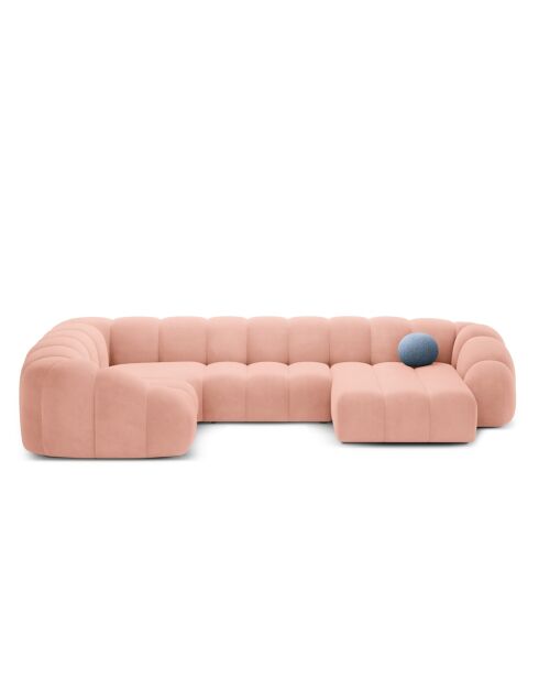 Panoramische hoekbank (linkerzijde) fluweel Lyna roze - 355x225x72 cm