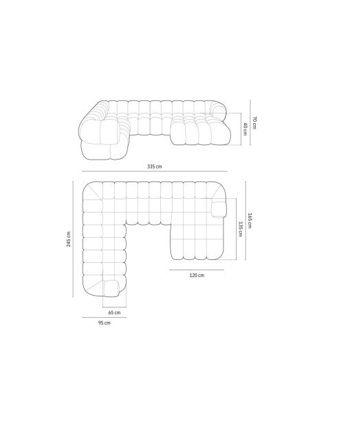 Maurice donkerbeige fluwelen modulaire panoramische hoekbank links - 335x245x70 cm