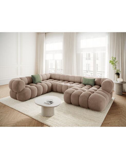 Maurice donkerbeige fluwelen modulaire panoramische hoekbank links - 335x245x70 cm