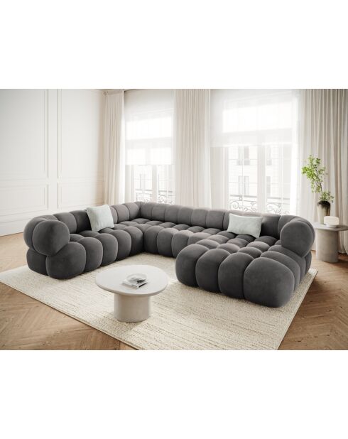 Modulaire panoramische hoekbank Maurice grijs fluweel - 335x245x70 cm