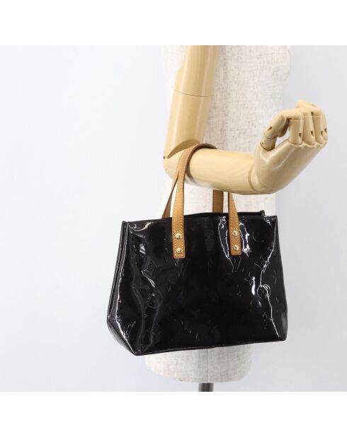 Bolsa de lectura negra patentada/marrón claro - 23x18x9,5 cm - Buen estado