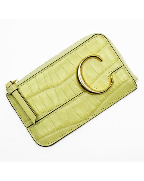 Gele leren portemonnee met ritssluiting - 13,5x8,5 cm - Uitstekende conditie