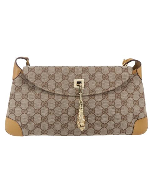 Beigefarbene Schultertasche mit Tiger-Charm - 32x15x32 cm - Guter Zustand