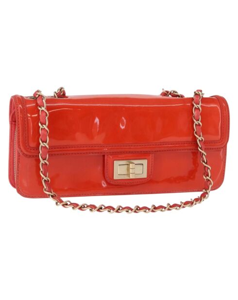 Oranje schoudertas met kettingklep - 27x12x3 cm - Goede conditie