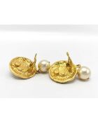 Boucles d'oreilles clips rondes vintage CC dorées - Bon état