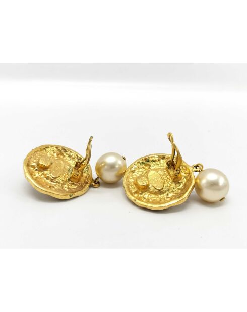 Boucles d'oreilles clips rondes vintage CC dorées - Bon état