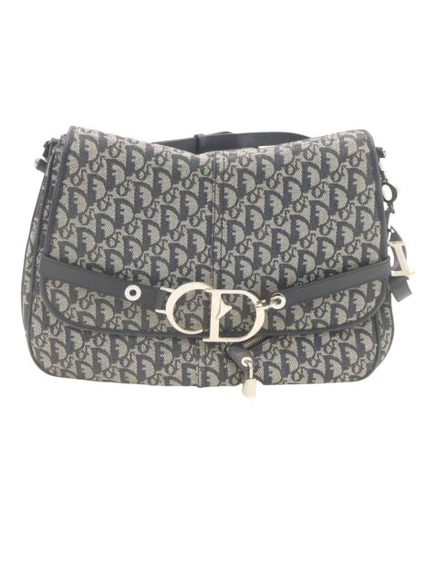 Vintage-Umhängetasche mit CD-Klappe Schwarz/Marineblau - 36x7x27 cm - Guter Zustand