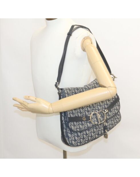 Vintage-Umhängetasche mit CD-Klappe Schwarz/Marineblau - 36x7x27 cm - Guter Zustand