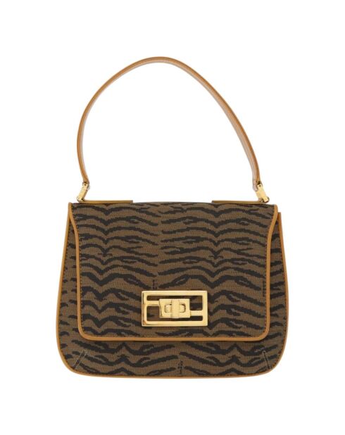 Vintage bruine schoudertas met tijgerprint - 23x4x20 cm - Goede conditie