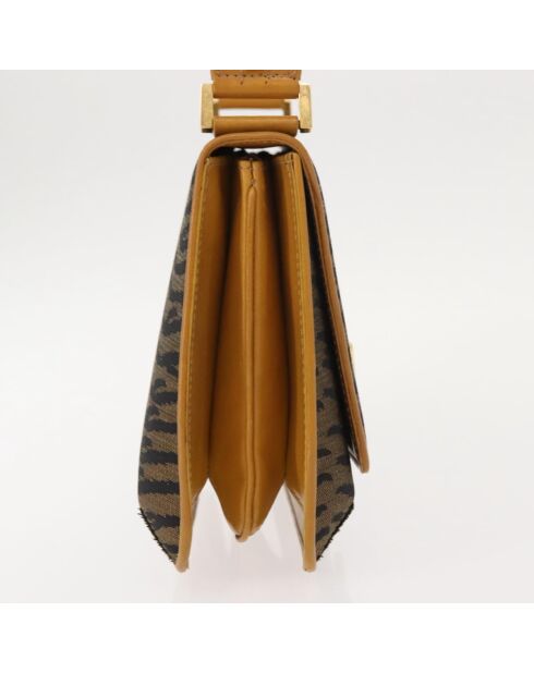 Vintage bruine schoudertas met tijgerprint - 23x4x20 cm - Goede conditie