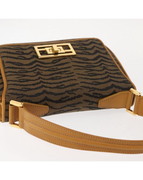 Vintage bruine schoudertas met tijgerprint - 23x4x20 cm - Goede conditie