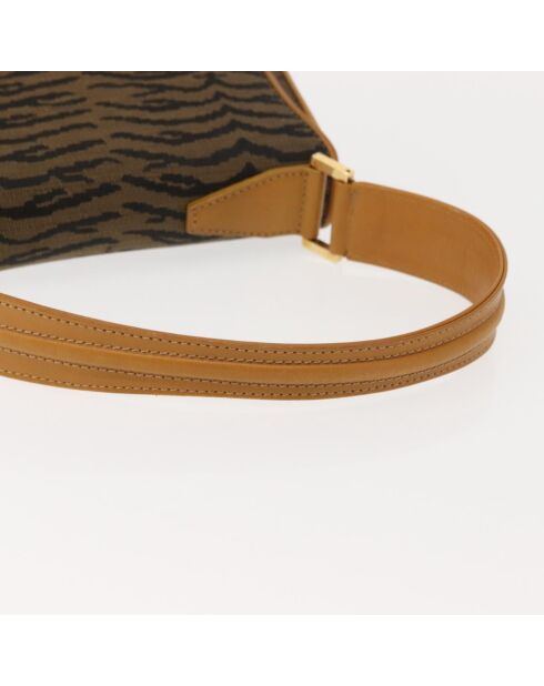 Vintage bruine schoudertas met tijgerprint - 23x4x20 cm - Goede conditie