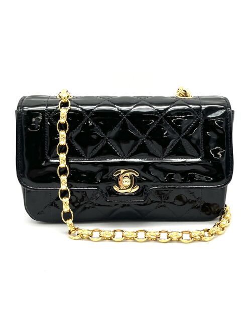 Vintage-Tasche mit quadratischer Klappe, Neuauflage, Schwarz - 8x17x28 cm - Guter Zustand