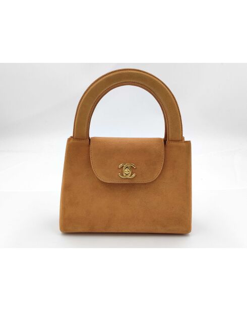 Bolsa de compras Kelly con asa superior marrón - 20,5x16x5,3 cm - Buen estado