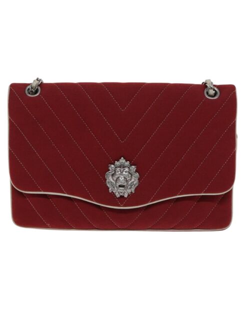 Bolso simple acolchado con solapa en espiga con estampado de leones rojos - 6x20x31 cm - Buen estado