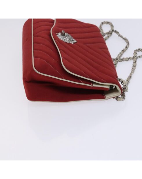 Bolso simple acolchado con solapa en espiga con estampado de leones rojos - 6x20x31 cm - Buen estado