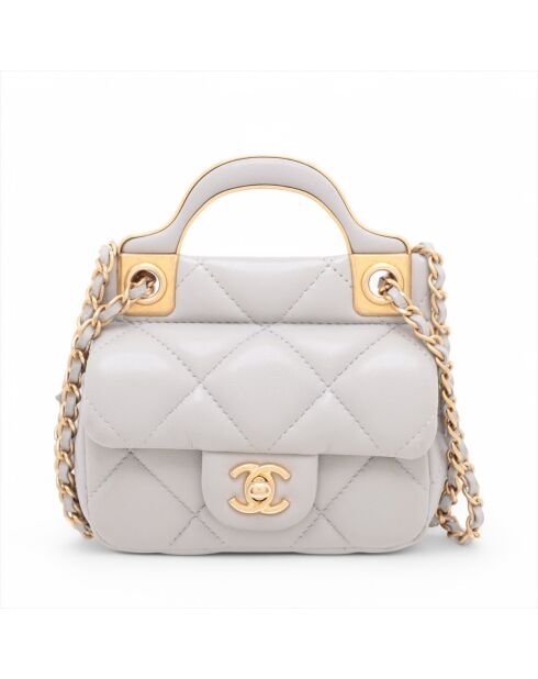 Porte -cartes à rabat avec bandoulière chaîne Gris perle - 9.5x11x3 cm - Très bon état