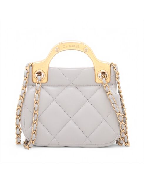 Porte -cartes à rabat avec bandoulière chaîne Gris perle - 9.5x11x3 cm - Très bon état