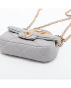 Porte -cartes à rabat avec bandoulière chaîne Gris perle - 9.5x11x3 cm - Très bon état