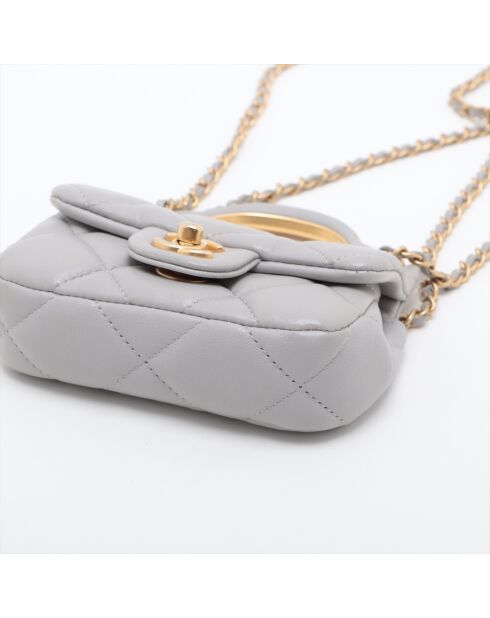 Porte -cartes à rabat avec bandoulière chaîne Gris perle - 9.5x11x3 cm - Très bon état