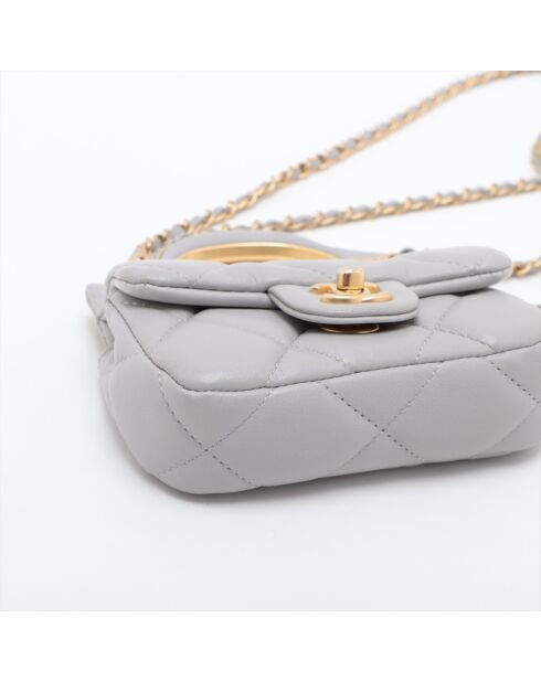 Porte -cartes à rabat avec bandoulière chaîne Gris perle - 9.5x11x3 cm - Très bon état