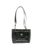 Vintage CC schoudertas met vierkante klep Zwart - 27x22x8 cm - Zeer goede staat