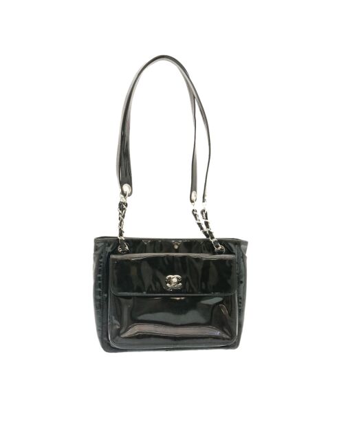 Vintage CC schoudertas met vierkante klep Zwart - 27x22x8 cm - Zeer goede staat