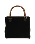 Vintage-Tragetasche aus Bambus mit Fronttasche Schwarz - 20x18x11 cm - Guter Zustand