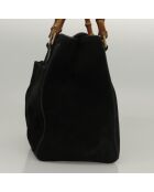 Vintage-Tragetasche aus Bambus mit Fronttasche Schwarz - 20x18x11 cm - Guter Zustand