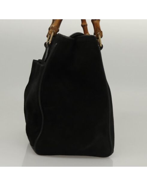 Vintage-Tragetasche aus Bambus mit Fronttasche Schwarz - 20x18x11 cm - Guter Zustand