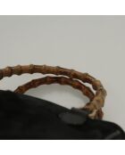 Vintage-Tragetasche aus Bambus mit Fronttasche Schwarz - 20x18x11 cm - Guter Zustand