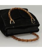 Vintage-Tragetasche aus Bambus mit Fronttasche Schwarz - 20x18x11 cm - Guter Zustand