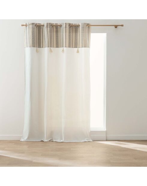 Tenda Solando con occhielli con pompon bianco/beige - 140x240 cm