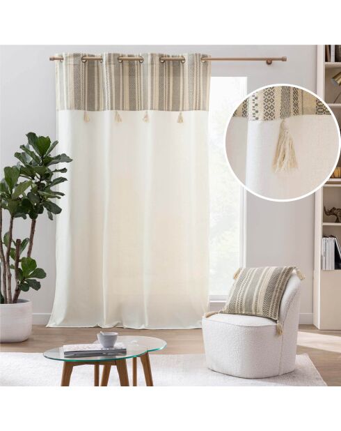 Tenda Solando con occhielli con pompon bianco/beige - 140x240 cm