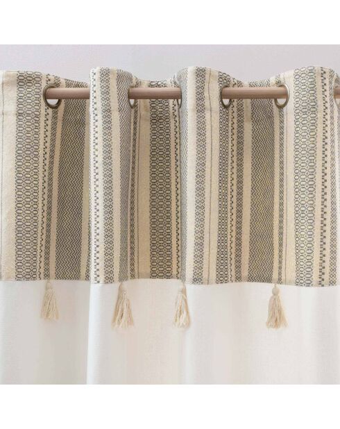 Tenda Solando con occhielli con pompon bianco/beige - 140x240 cm