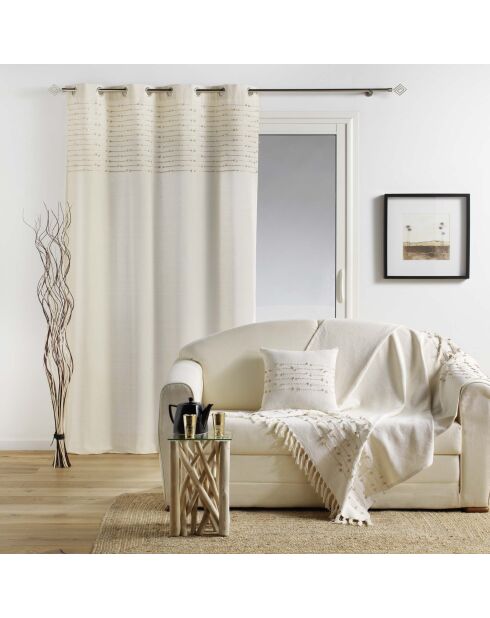 Tenda Grommet, 140 x 240 cm, colore: bianco tramonto dorato, finitura in cotone con filettatura