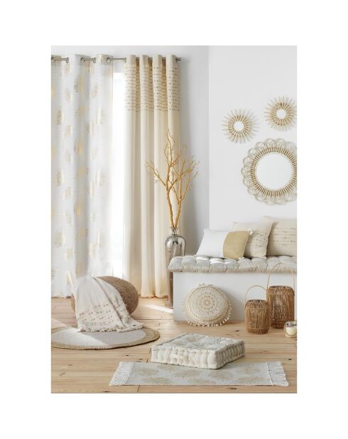 Tenda Grommet, 140 x 240 cm, colore: bianco tramonto dorato, finitura in cotone con filettatura